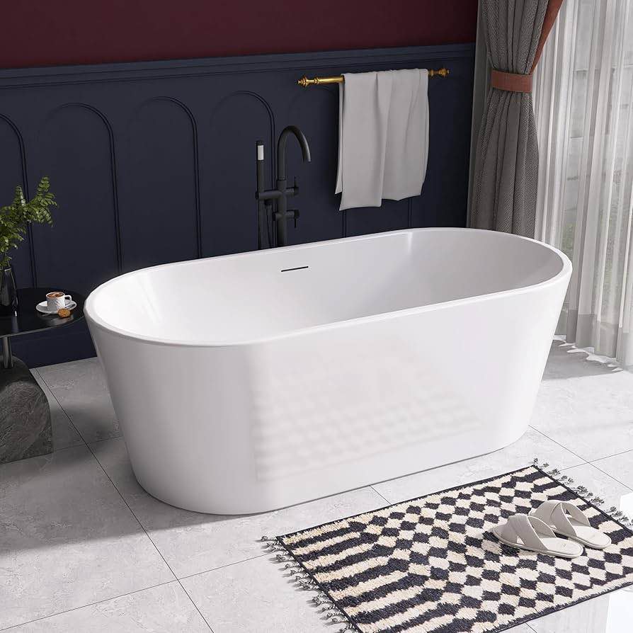 67" Acrylic Free Standing Tub, Stand Alone Tub, Freestanding Bathtub, Soaking Bathtub, cUPC Certified, SW(Glossy White) (TUB HAS CRACK, MAY BE SEALED USING PRODUCTS FOR REPAIR.)