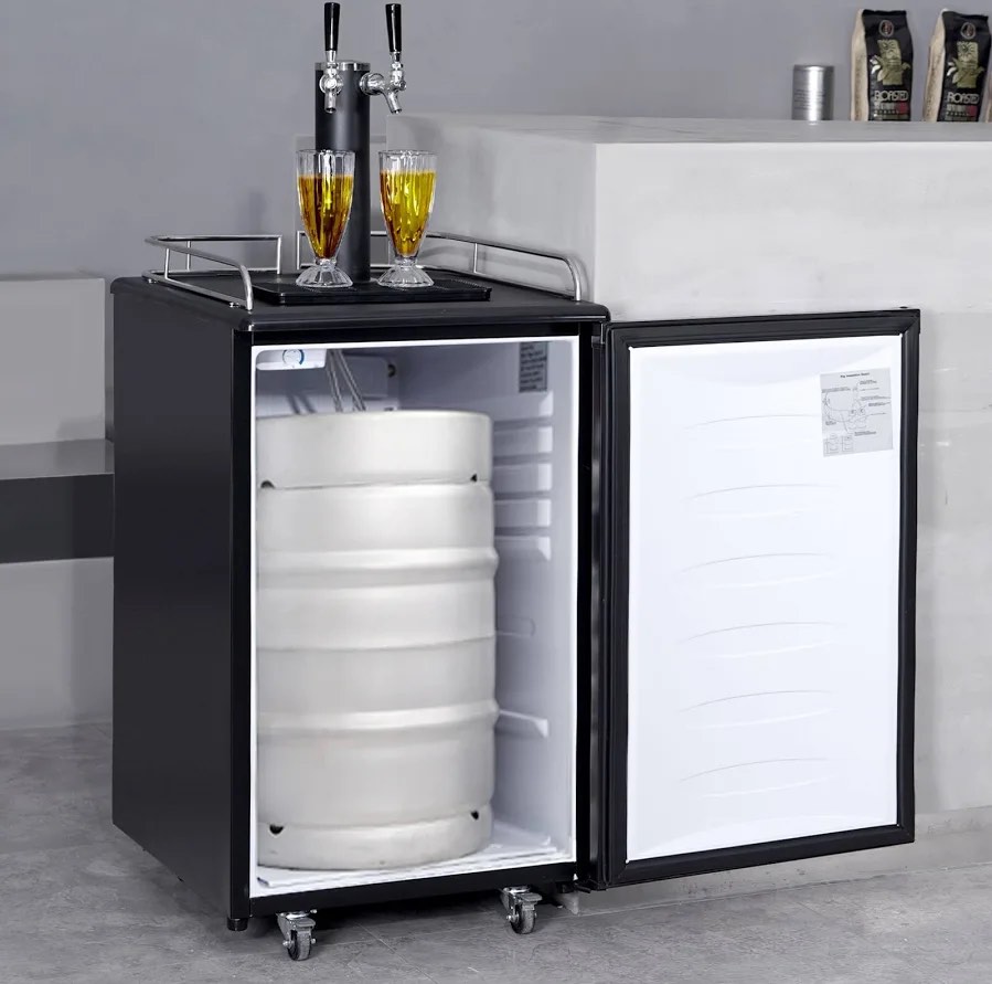  VEVOR Beer Kegerator, Dual Tap Commercial Draft Beer Dispenser for D system, Full Size Keg Refrigerator with 5lbs CO2 Tank, Hold 2 Sixth / 3 Ball lock keg, Silver BF163B