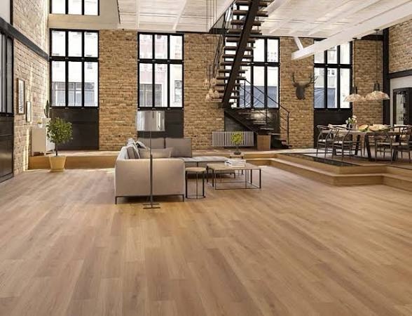 (114.3 SQ FT) Rigidcore Max 22 29100-4 UN Waterproof Scratch and Stain Resistant Pre-Attached Acoustic Pad, Premium European Collection 29100-4 Boston Plank Common Stone Composite Flooring (BID IS PER Sq Ft, LOT IS FOR 114.3 Sq Ft TOTAL. MSRP $3.09 Per Sq Ft.)