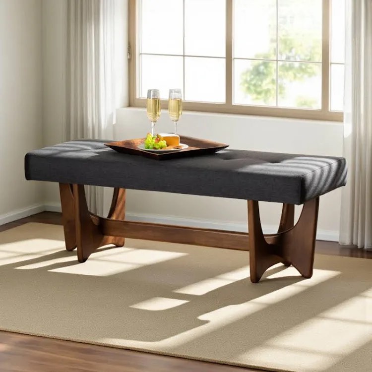 Valladares Polyester Upholstered Bench By George Oliver 6374.00DGRY Dark Grey 