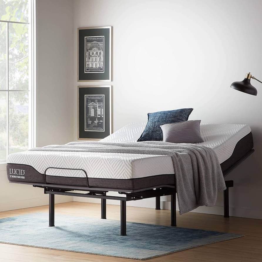 Lucid L150 Adjustable Base - Bed Frame with Head and Foot Incline - Wireless Remote Control -Premium Quiet Motor, Queen size
