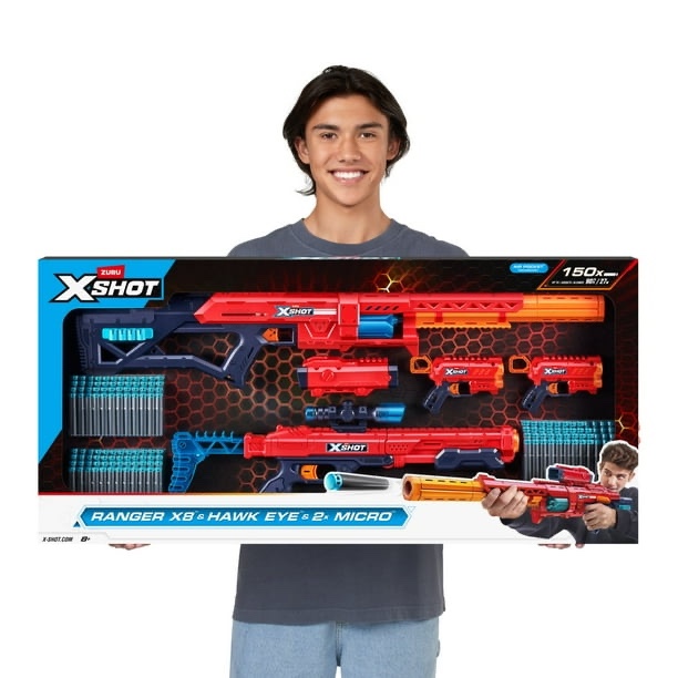 (BULK LOT OF 5 - NEIGHBORHOOD PLAY WAR PACKAGE!) ZURU XSHOT Excel Ranger X8 & Hawk Eye & Micro Blaster Combo Pack