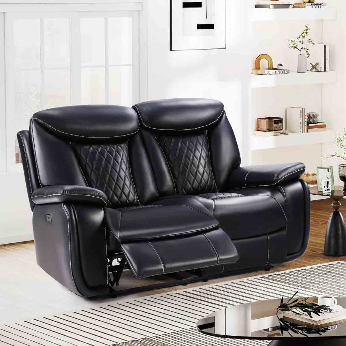 Saneela 62.6'' Wide Diamond Stitching Breathable Leather Power Reclining Loveseat with USB By Red Barrel Studio