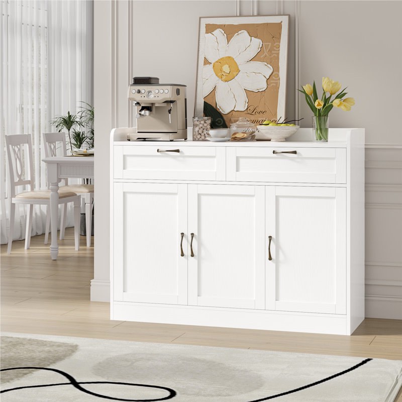 Breege 47.2"W Modern Sideboard Buffet Cabinet with Adjustable Shelf, Wood Storage Cabinet For Kitchen, Dining Room, Living Room, White By Wade Logan SF-BT177