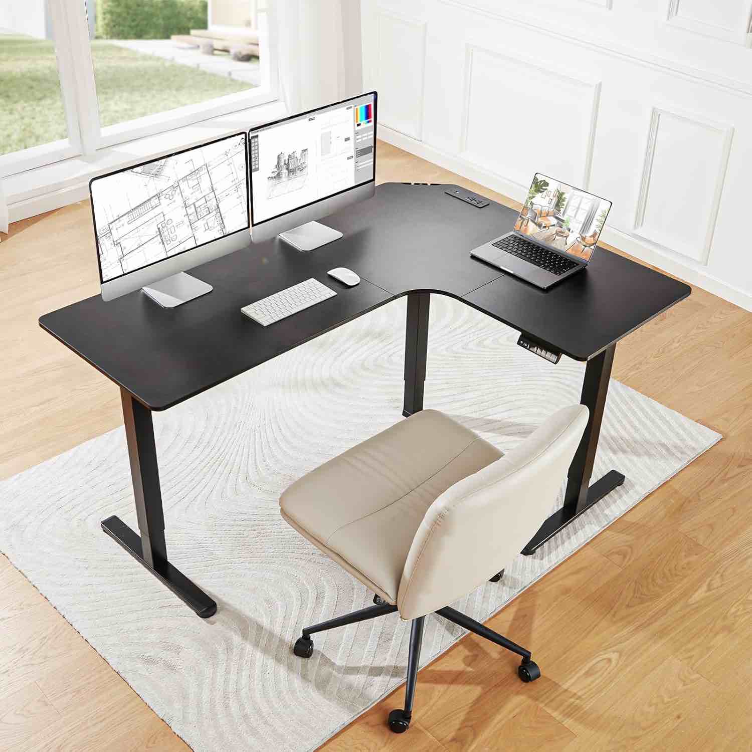 Electric L-Shape Desky Zero Laminate L-Shape Office Desk Black Model HNESD47B