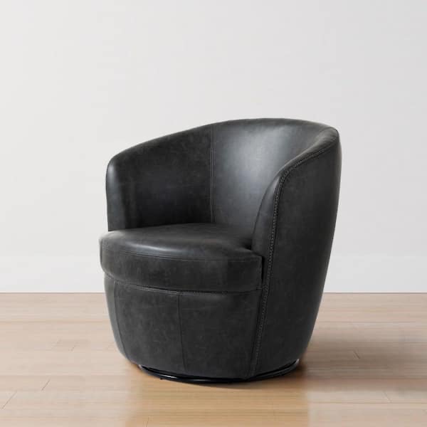 UIXE Swivel Barrel Accent Chair, Faux Leather Club Chair Upholstered Armchair for Living Room, Modern Arm Chair Small Single Sofa Bedroom Side Reading Seat - Black CH0048-P