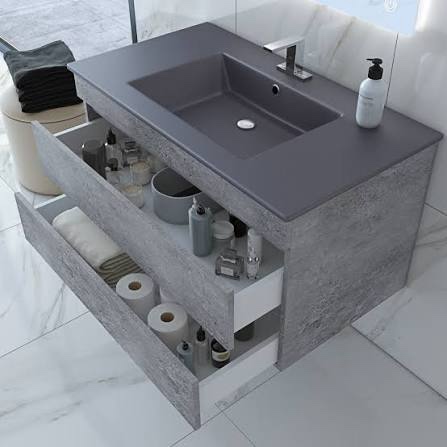 Hintex 32'' Concrete Gray Granite Bathroom Vanity, Matt Black Sink SA19909 concrete Grey 6562 Vanity