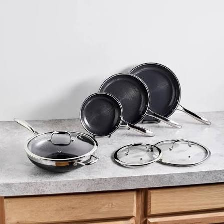 HexClad Hybrid Nonstick 7-Piece Cookware Set, 8", 10", and 12" Pans with Li