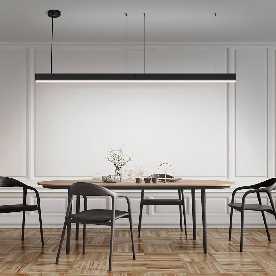 12 ft  linkable led linear light 6 pack, 100w 100-130v seamless connection, 3 mode triac dimmable linear led light fixture, 3000-6000k color changing, dimmable hanging office shop light, black