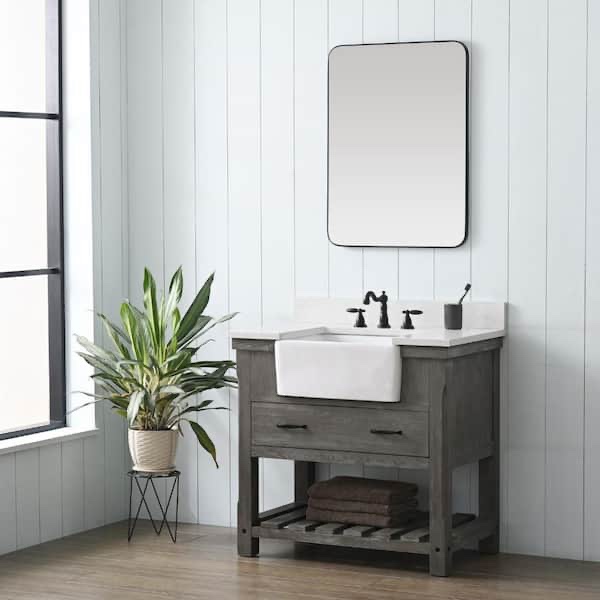 SUDIO Wesley 36 in. W x 22 in. D Bath Vanity in Weathered Gray with Engineered Stone Top in Ariston White with White Sink