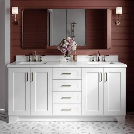 Featured: Taylor 72 in. Double Sink Freestanding Bathroom Vanity in White with Pure White Quartz Top by ARIEL
