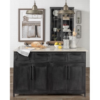 Mercana Black Metal Base with Marble Marble Top Kitchen Island ( 32.0-Inches x 58.0-Inches x 36.5-Inches )