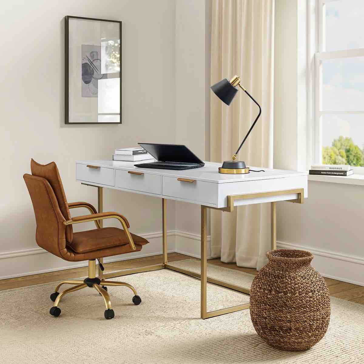 Malcolm Desk in White Built-in Outlet,  White