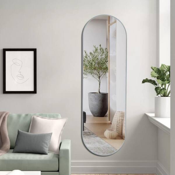 Silver 63 X 20in Pill Shaped Full Lenghth Mirror Or Bathroom Mirror
