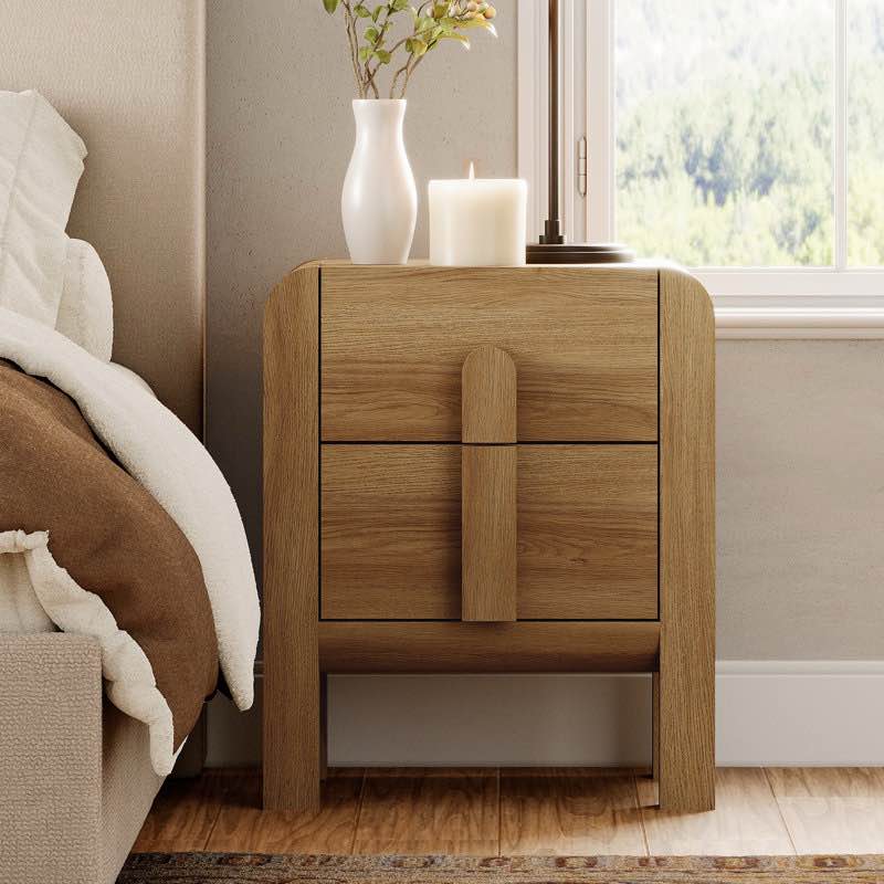 adora modern wood nightstand with 2 drawers ,curved mid-century end table with built-in charging station for bedroom, living room,entryway by ebern designs