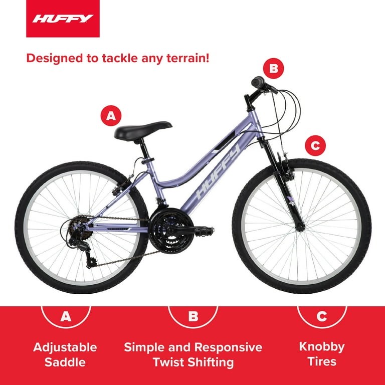 Condition photo showing New/Like New for Huffy 24" Rock Creek Mountain Bike, Fits Riders 4'8" - 5'8", Purple, Adult, Women's