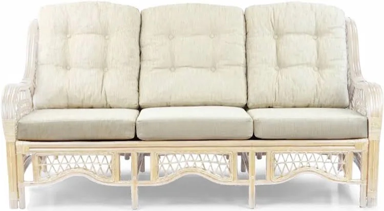 Malibu Lounge Three-seater Sofa Natural Rattan Wicker White Wash. (SOFA ONLY - MUST ORDER YOUR COLOR CUSHIONS ONLINE.)