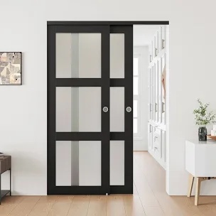 frosted glass and solid manufactured wood sliding closet doors with installation hardware kit by smartstandard
