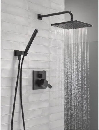 Delta Modern Square Non Shared Function Shower System Package with 1.75GPM Single Function Shower Head and Hand Shower - Includes Rough-In Matte Black Delta Modern Square Non Shared Function Shower System Package with 1.75GPM Single Function Shower Head and Hand Shower - Includes Rough-In Model: 342701-BL | I