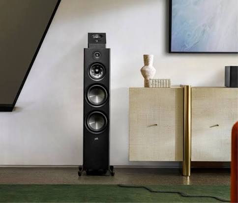 (2) polk audio reserve series r700 tower speaker, 1" tweeter, 6.5" woofers & dual 8" long-throw drivers, hi-res certified, dolby atmos & imax enhanced for dynamic home theater audio, black (bid is per item, lot is for 2 speakers total.)