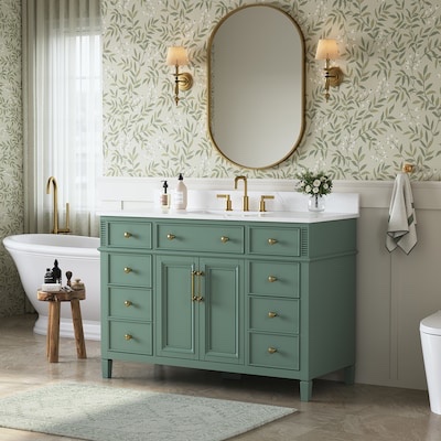 deluxe living lisbon 48-in sea green undermount single sink bathroom vanity with carrara white engineered stone top (fully assembled) item #7562334 model #v25020-48sg