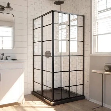 Condition photo showing New/Like New for Pair of Shower Door Double Panel, Framed Tempered Glass Shower Door 34 * 76 Inch Each Door for Walk-in Bathroom, Clear Glass Shower Screen with Matte Black Finish