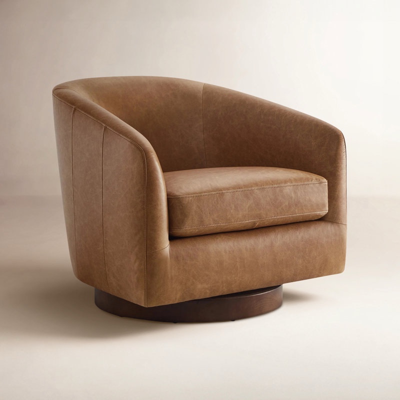 bennett genuine leather swivel barrel chair by allmodern upholstery color: marseille brown genuine leather
