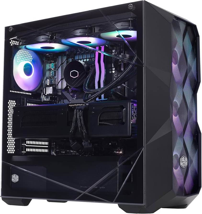 Cooler Master TD5 Pro-Intel Ultra 9 285K 3.7GHz (5.7 GHz Turbo) RTX 5090 32GB Z890 WiFi Motherboard 32GB DDR5 6000MHz 2TB Gen4 M.2 WiFi | Windows 11 360 AIO Platinum 1100W Gaming PC