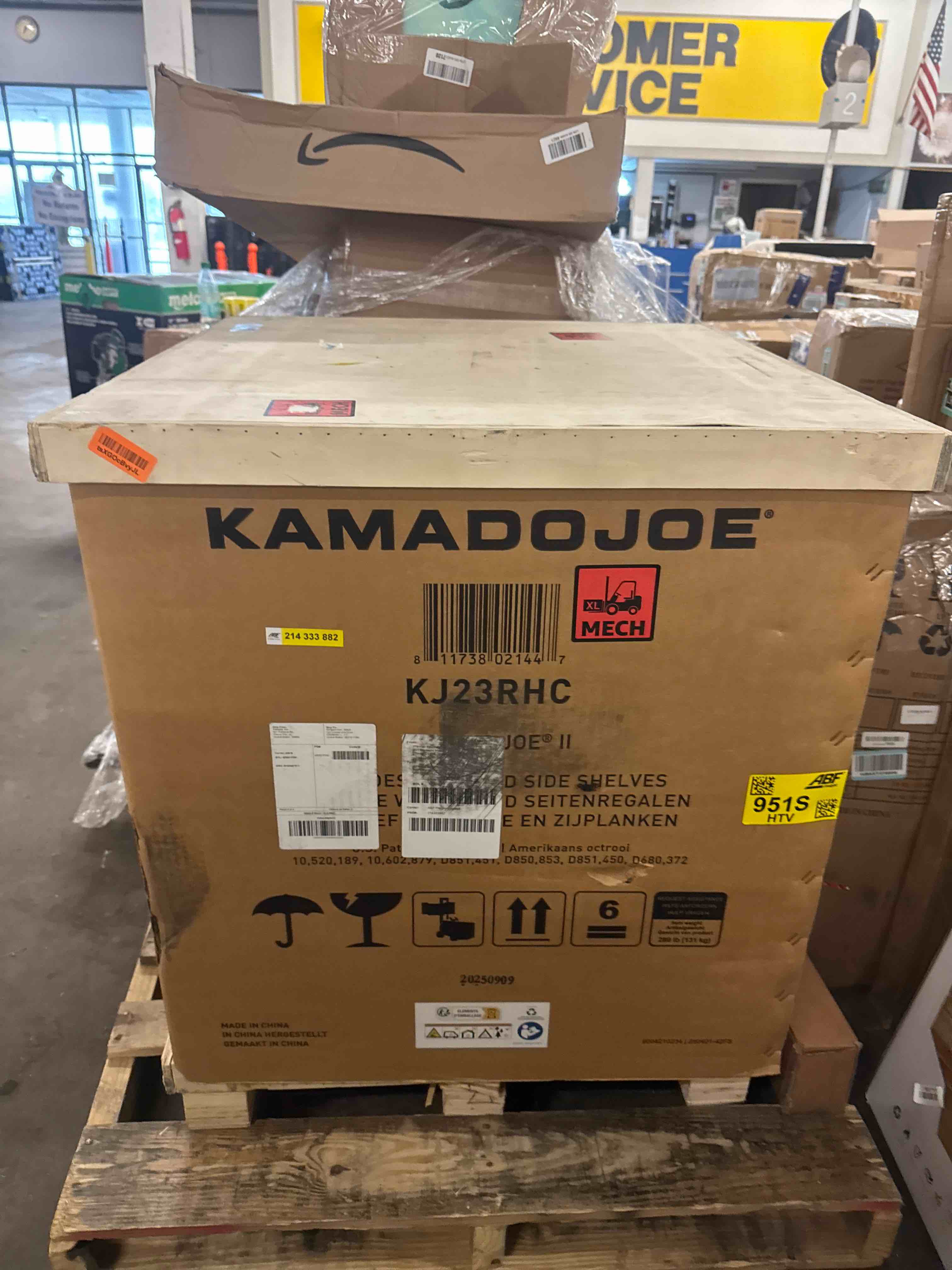 Condition photo showing New/Like New for Kamado Joe Classic Joe Series II 18-inch Ceramic Charcoal Grill and Smoker with Cart, Side Shelves, Stainless Steel Grates and 250 Cooking Square Inches in Red, Model KJ-23RHC