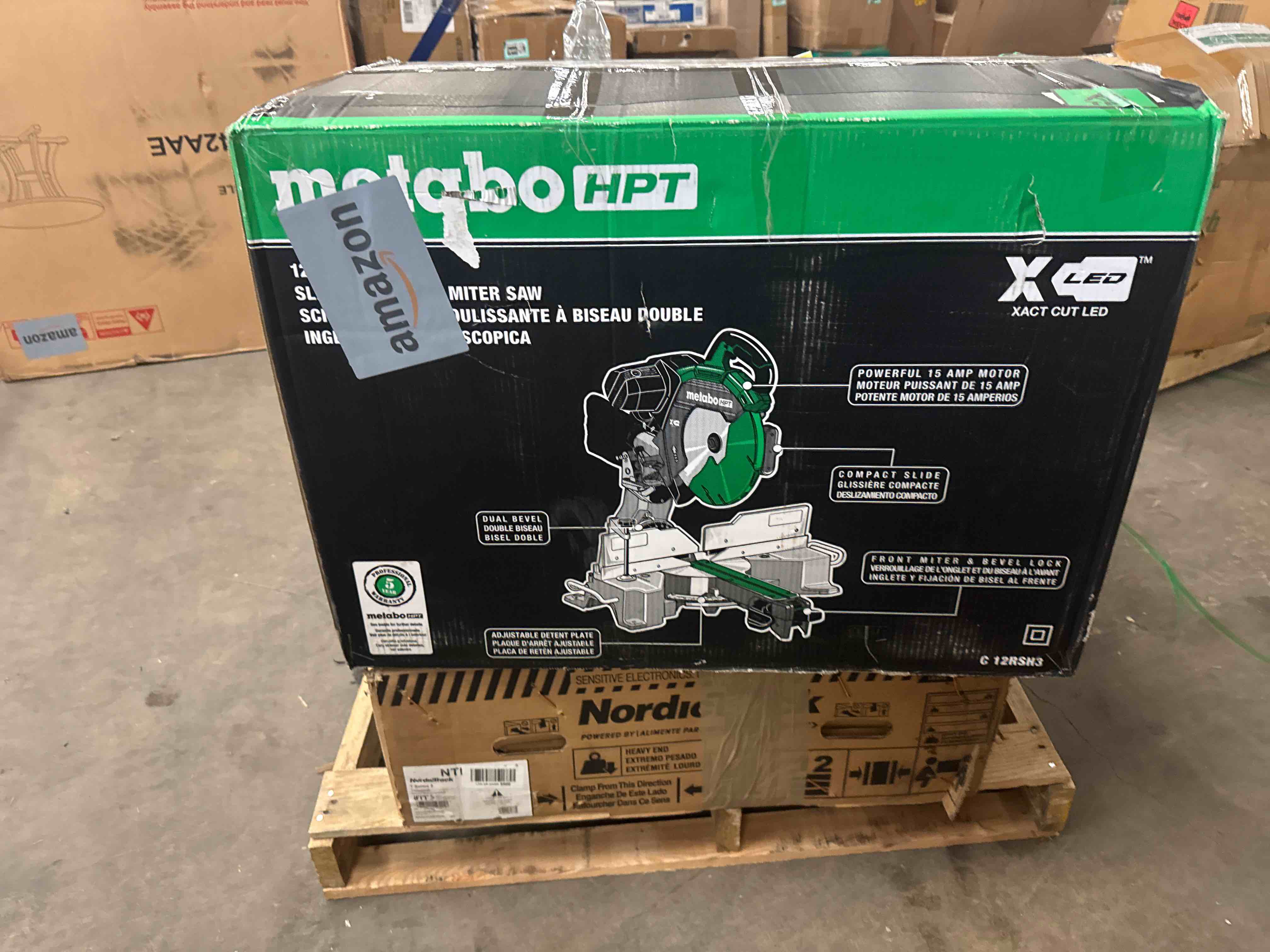 Condition photo showing New/Like New for Metabo HPT 12-Inch Dual Bevel Sliding Miter Saw, 4000 RPM No-Load Speed, 45° Left and Right Bevel Range, Precision Miter Angles, 9 Detent Stops, Xact Cut Shadow Line, C12RSH3