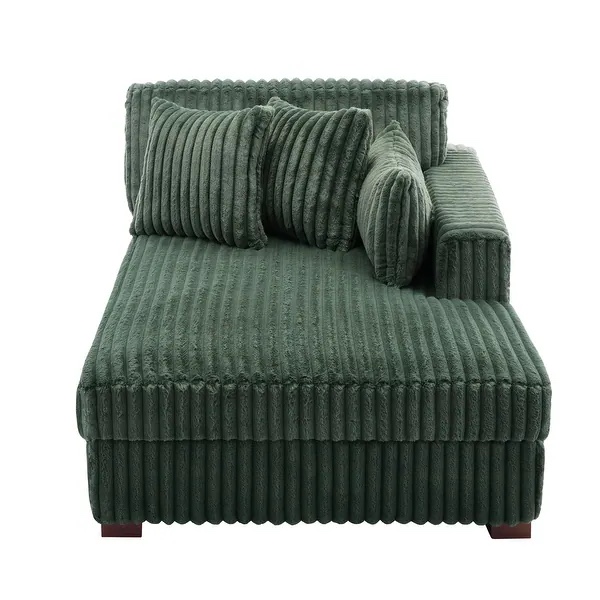 Condition photo showing Good Condition for (Located Row 3) LUXE 42" W Plush Corduroy Upholstered Chaise Lounge Sleeper for Living - Chaise&2 Pillows-Right Facing - Green    