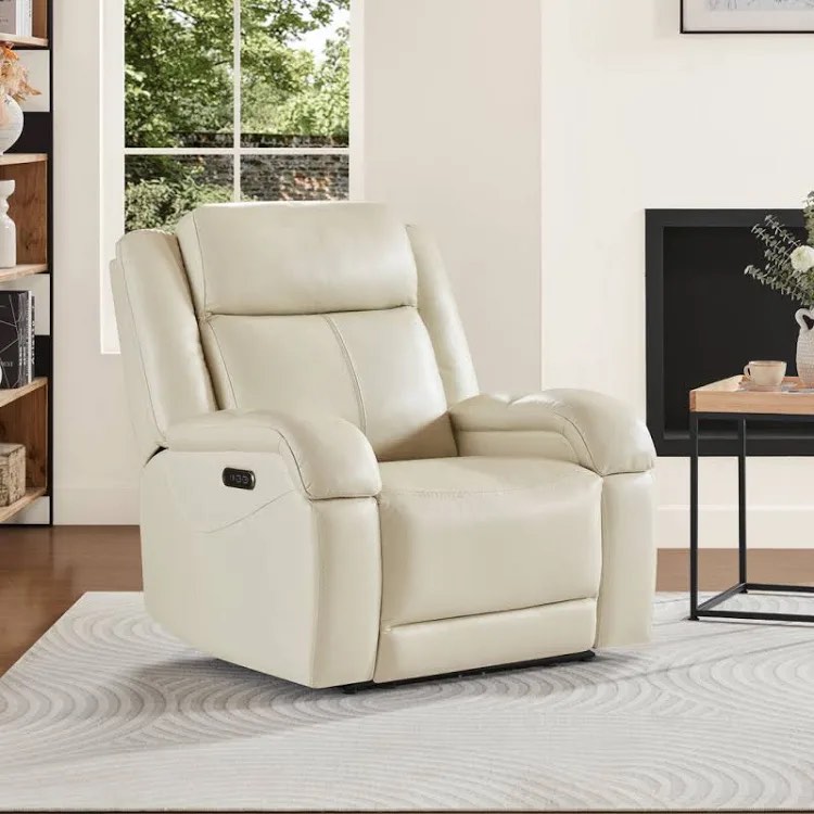 genuine leather zero wall power recliner with adjustable headrest by latitude run 