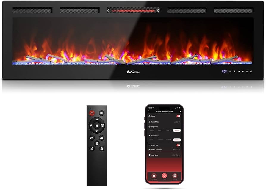 in flames inf60w-3d wifi smart wall mounted electric fireplace - tempered glass