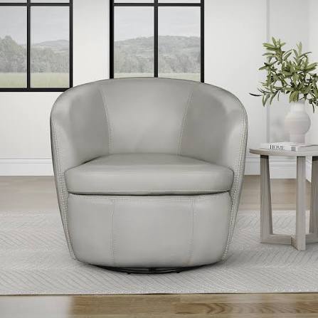 Condition photo showing New/Like New for Barolo Italian Leather Swivel Club Chair Set of 2 In Steamboat Ice Barolo Collection  by Parker House