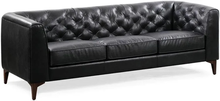 Condition photo showing New/Like New for POLY & BARK Essex 89” Full-Grain Italian Leather Sofa – Tufted Back, Feather-Down Comfort, Solid Wood Frame, Onyx Black