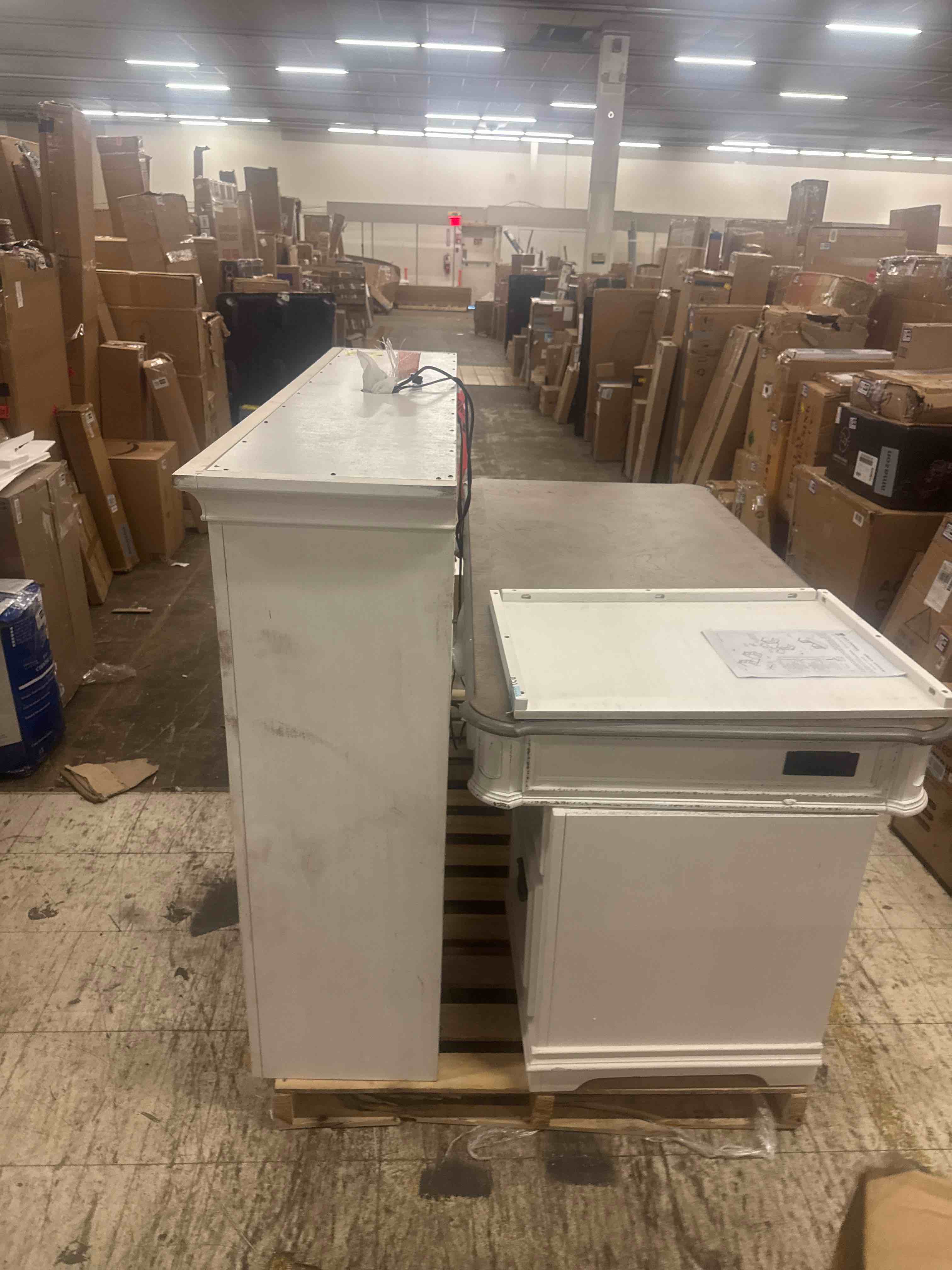 Condition photo showing Good Condition for Colburn Credenza Desk & Hutch Set w/ LED Touch Lighting By Laurel Foundry Modern Farmhous