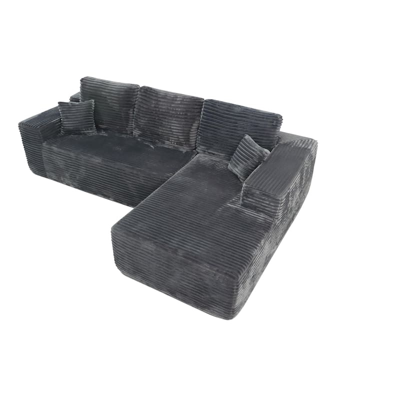Condition photo showing Good Condition for Modular Sectional Sofa with L-Shape Chaise Lounge, Corduroy Deep Seat Cloud Couch, Corner Upholstered Sofa with 2 Pillows - Grey