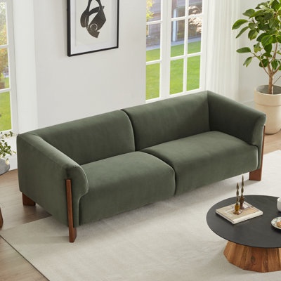wanetta 88'' upholstered sofa with solid wood leg body fabric: soren olivine performance velvet (legs are zipped in pocket beaneath, see photos.)