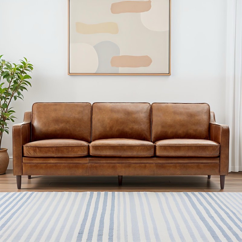 ashtabula genuine leather square arm sofa by sand & stable brown top grain leather