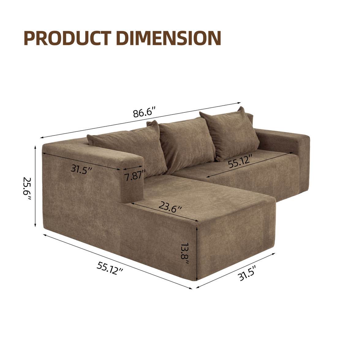 Condition photo showing New/Like New for cloud l-shaped modular sectional sofa, 2-piece dark brown l shape combination cloud sectional, no assembly (right hand chaise.)