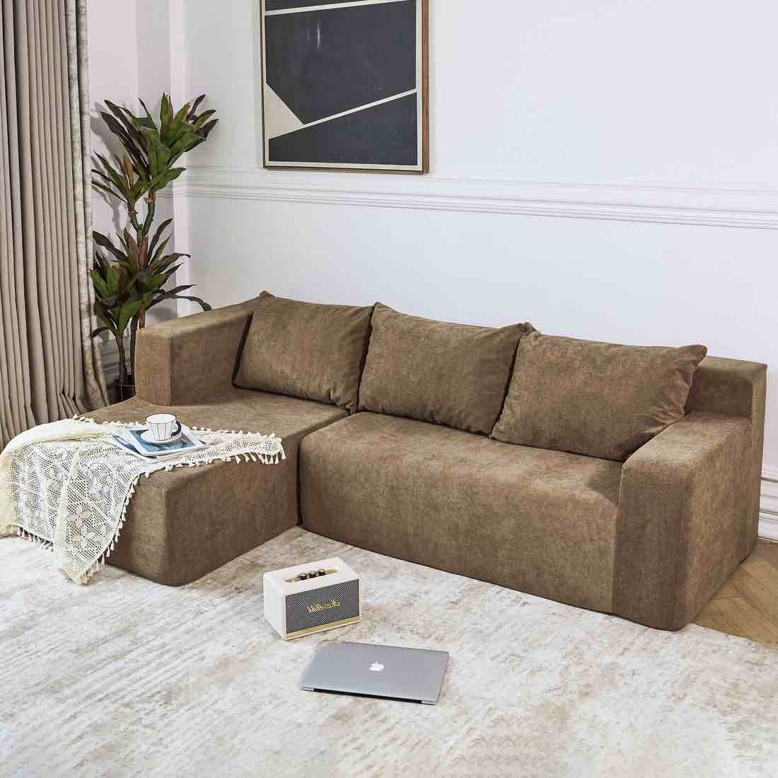 cloud l-shaped modular sectional sofa, 2-piece dark brown l shape combination cloud sectional, no assembly (right hand chaise.)