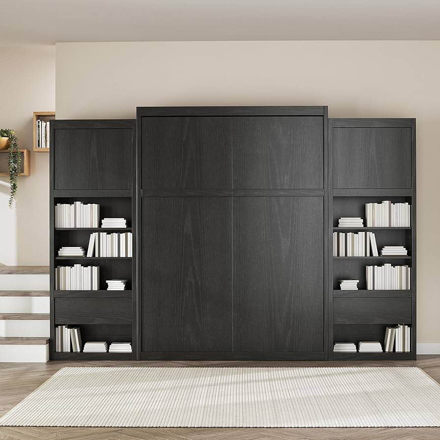 Condition photo showing New/Like New for signature sleep queen wall bed cabinet bundle in black oak