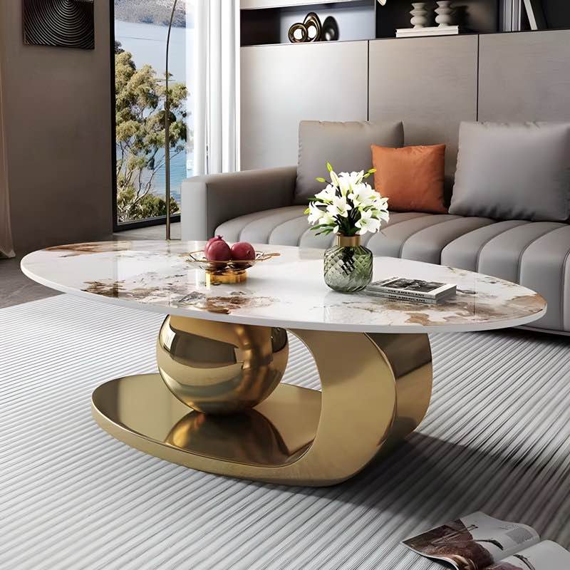 delvan oversize 51.2'' l oval countertop coffee table with stainless steel base by brayden studio
