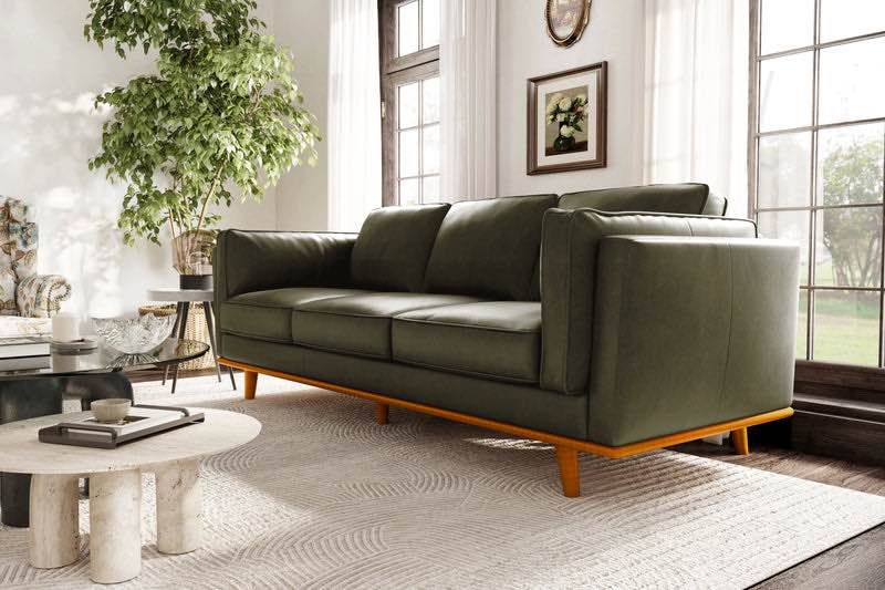 FEATURED:Valencia Artisan Top Grain Leather Wide Three Seats Sofa, Olive Green!!! (R11)CLOSED MOTHERS DAY, SUNDAY MAY 10TH