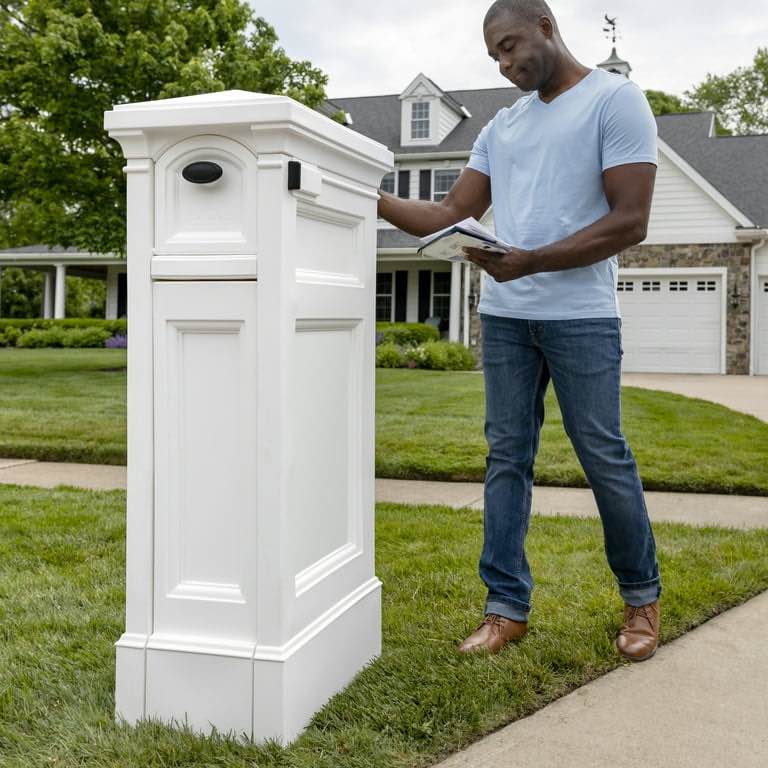 Condition photo showing New/Like New for step2 atherton reserve lockable white mailbox package storage with dual access