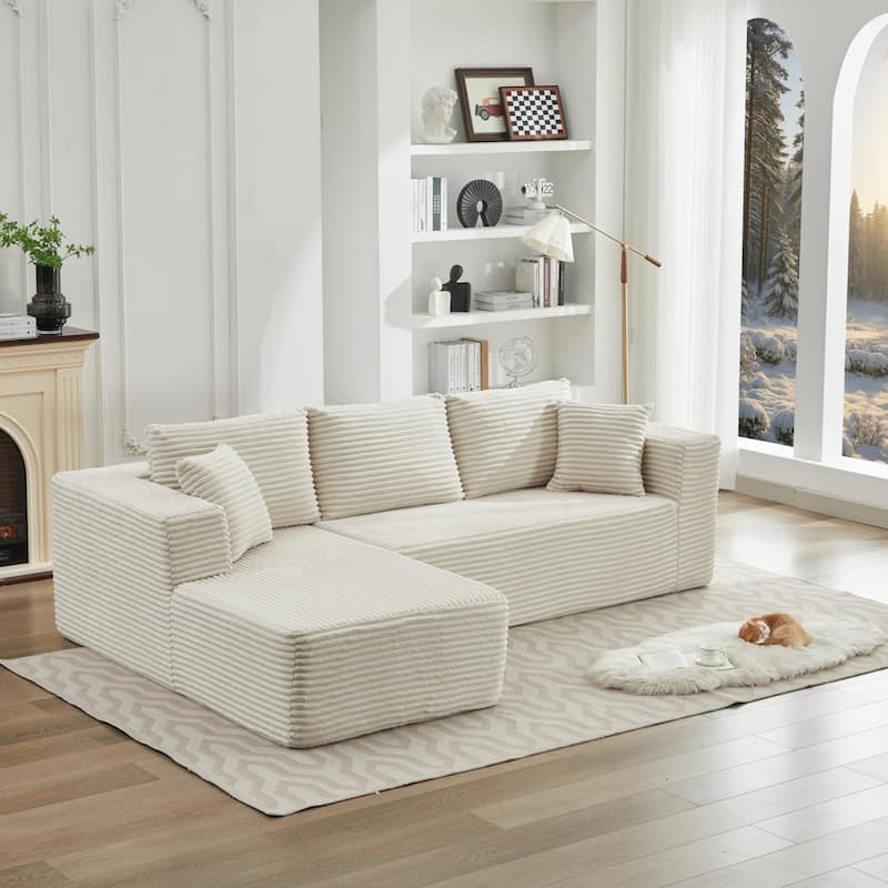 Roomfitters Modular Sectional Sofa, Deep Seat L-Shaped Cloud Couch with Left Chaise in Plush Corduroy for Living Room Comfort byroomfitters