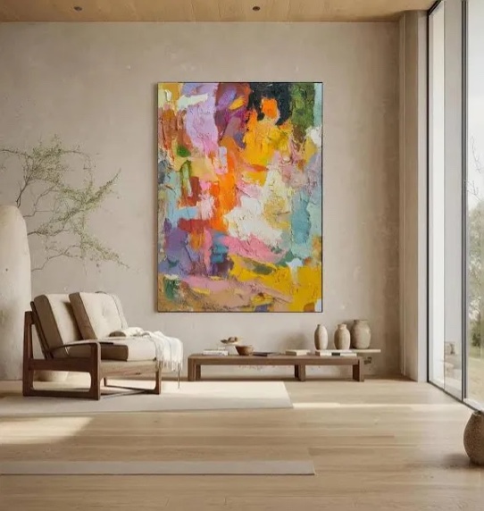 VIVID CANVAS ART Hand Painted Abstract Framed Gallery Wrapped Largescale Artist Painting  HFW34290 Dimensions: 73.5 " H x 73.5"W x 1.5 " D 