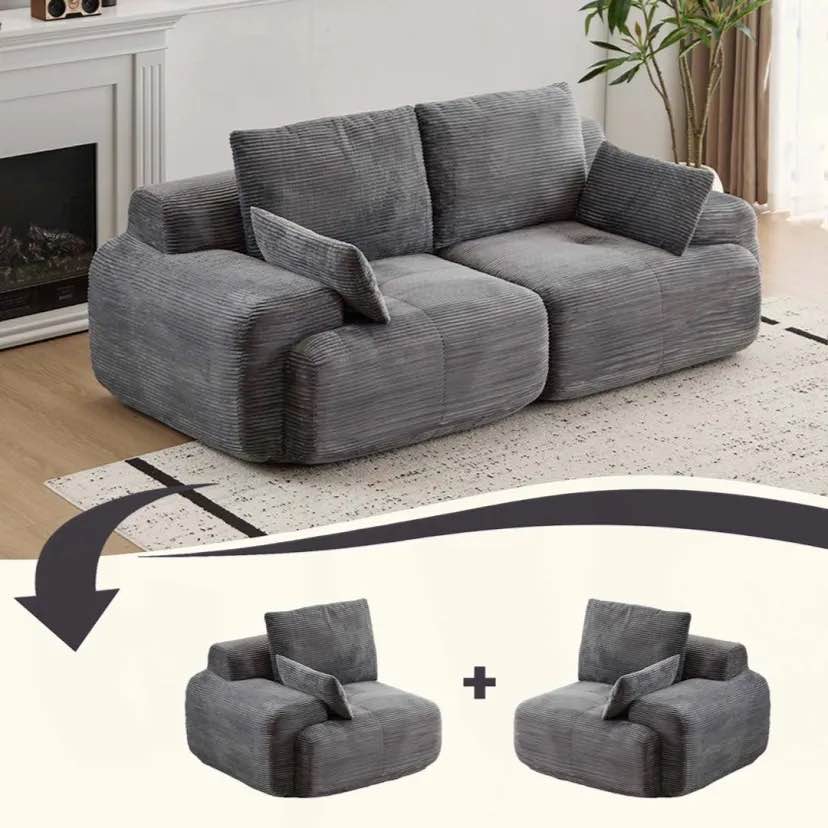 Condition photo showing New/Like New for leumius modern compressed sofa,2 seater memory foam sofa couch,corduroy extra deep loveseat sofa for living room, blueish grey (rare & unique color: item is similar color to stock photos, see photos.) 