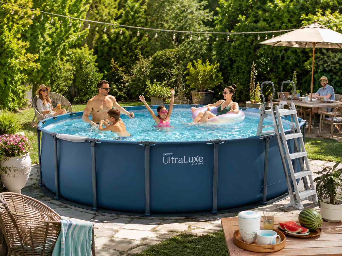 INTEX UltraLuxe 18 ft x 52 in Round Above Ground Pool Set, Smart Wi-Fi Enabled Swimming Pool w/ Sand Filter Pump, Saltwater System 