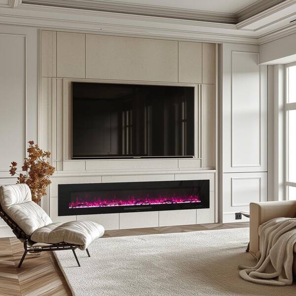 DreamFlame 84 in. Electric Fireplace, Fireplace Insert/Wall Mounted with Thermostat, 1500-Watt to 750-Watt in Black WM84DR